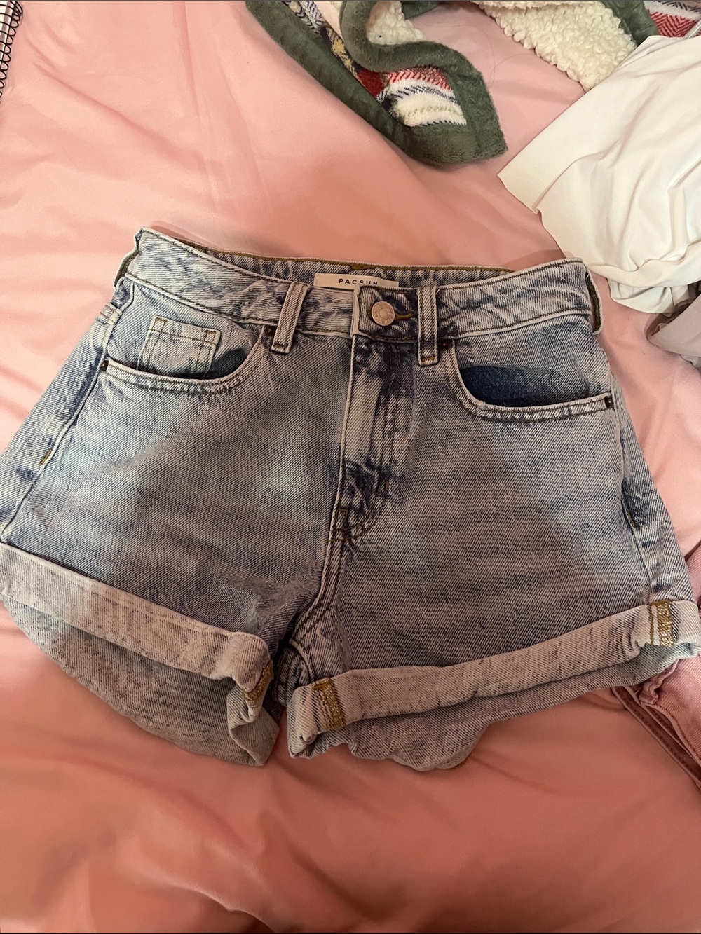PacSun Light Wash High-Rise Rolled Cuff Denim Shorts